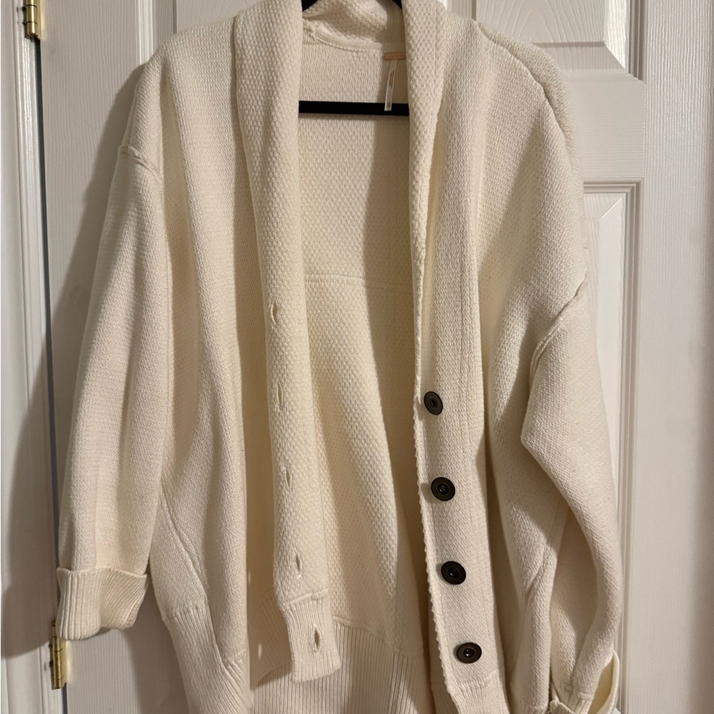 Cream Shawl Collar Button Cardigan Sweater